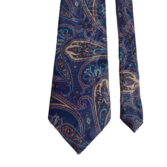Robert Alan  Mens Neck Tie Blue Burgundy Tan Paisley Work Dad Gift - Picture 2 of 5